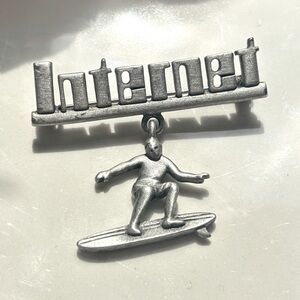 Vintage Silver Surf the Internet Brooch, JJ marked